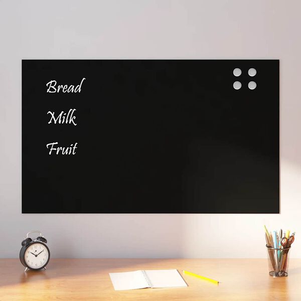 vidaXL Wall-mounted Magnetic Board Black 39.4"x23.6" Tempered Glass