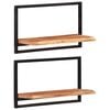 vidaXL Wall Shelf Set of 2 Natural wood, Black Solid acacia wood, Steel