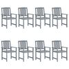 vidaXL Patio Chair Set of 8 Gray Solid Acacia Wood Regular Seats Many