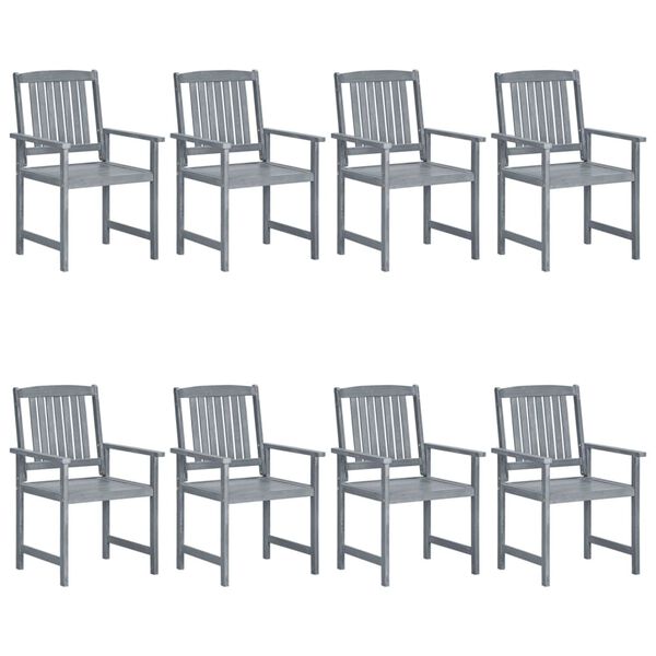 vidaXL Patio Chair Set of 8 Gray Solid Acacia Wood Regular Seats Many