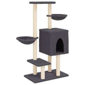 vidaXL Cat Tree Dark grey Engineered wood, plush, sisal Medium Durable