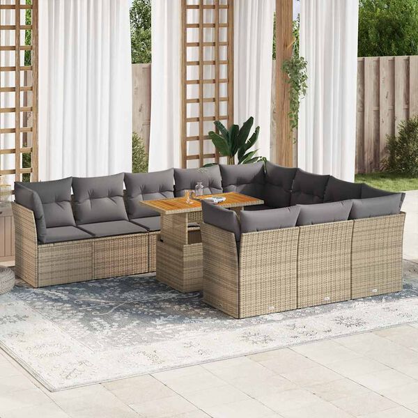 vidaXL Outdoor Sofa Set Beige, Light Grey PE Rattan Large