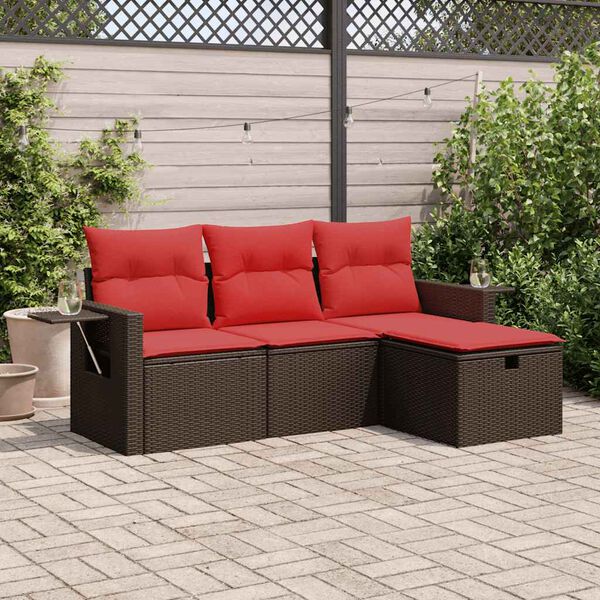 vidaXL 4 Piece Patio Sofa Set with Cushions Brown Poly Rattan