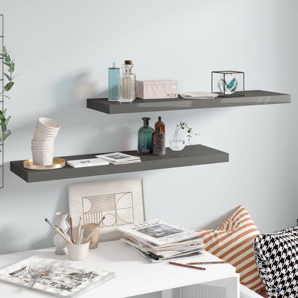 vidaXL Wall Shelf Set of 2 High gloss grey Honeycomb MDF, metal