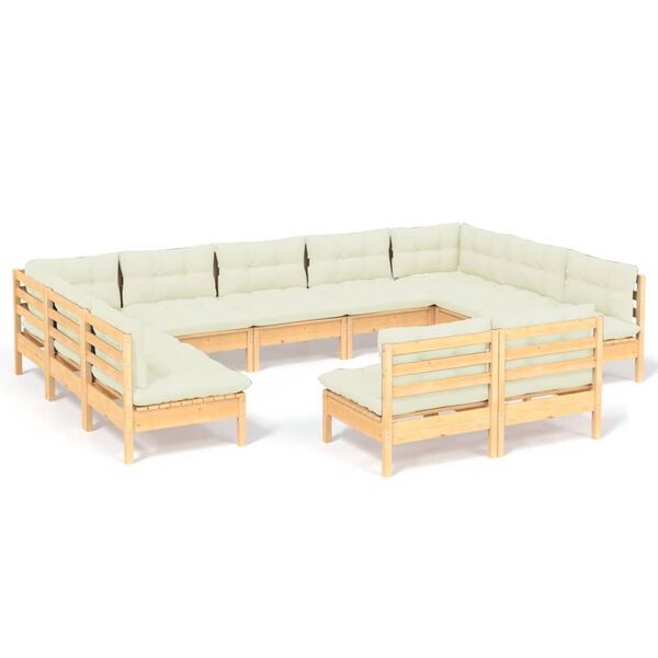 vidaXL Garden Lounge Set Cream Solid pine wood, fabric (100% polyester)