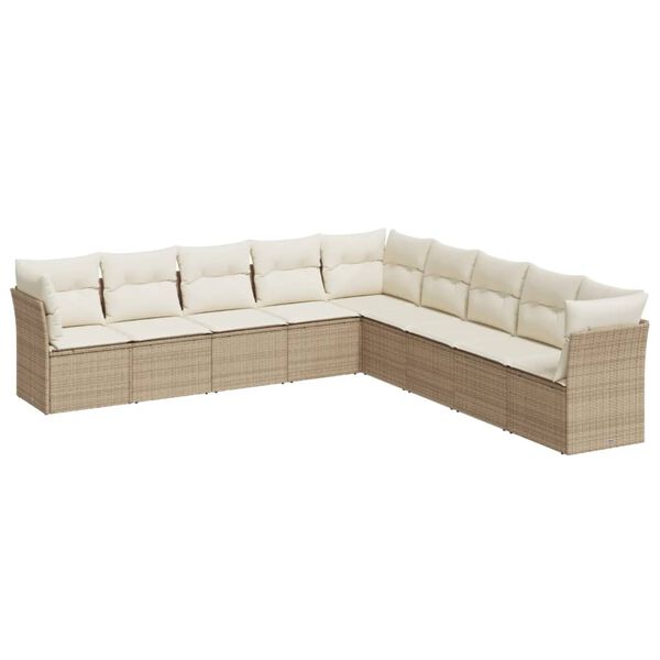 vidaXL Garden Sofa Set Beige PE rattan 9 Piece Sofa Set