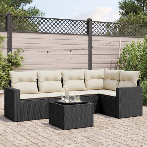 vidaXL Garden Sofa Set Black PE rattan Large UV-resistant materials
