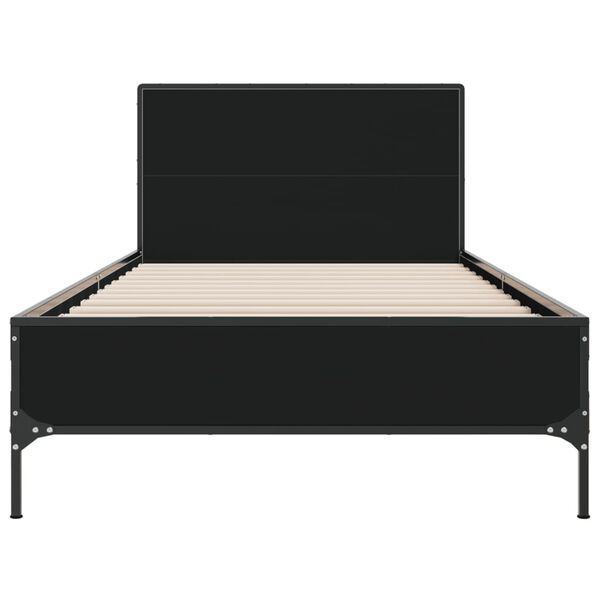 vidaXL Bed Frame Black Engineered wood, Metal, Plywood Single Durable