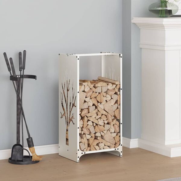 vidaXL Firewood Rack White 15.7x11.8x31.5" Cold-rolled steel