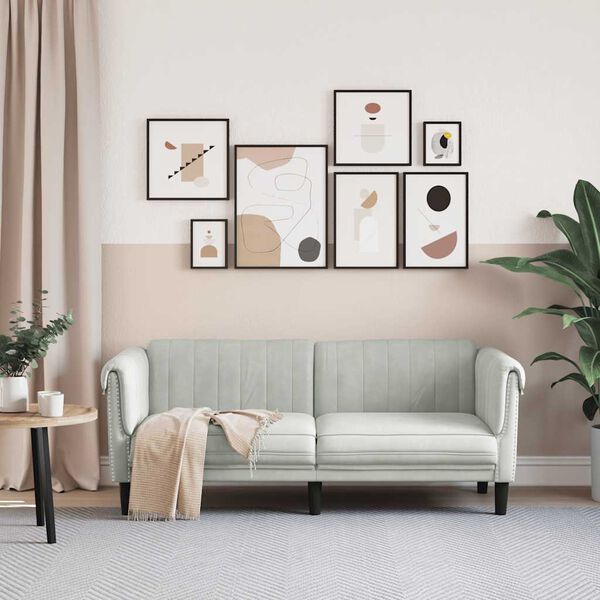 vidaXL Sofa Light grey Velvet, plywood, solid wood 2-seater Sofa