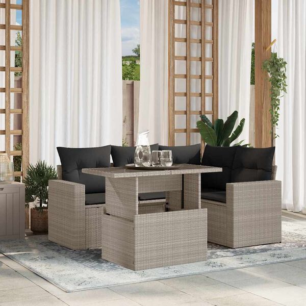 vidaXL Garden Sofa Set Light Grey PE rattan Large Modular