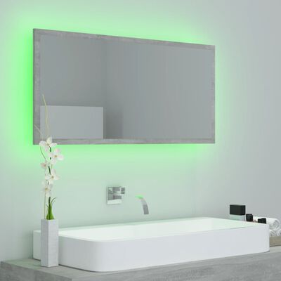 vidaXL LED Bathroom Mirror Concrete Gray 35.4"x3.3"x14.6" Engineered Wood