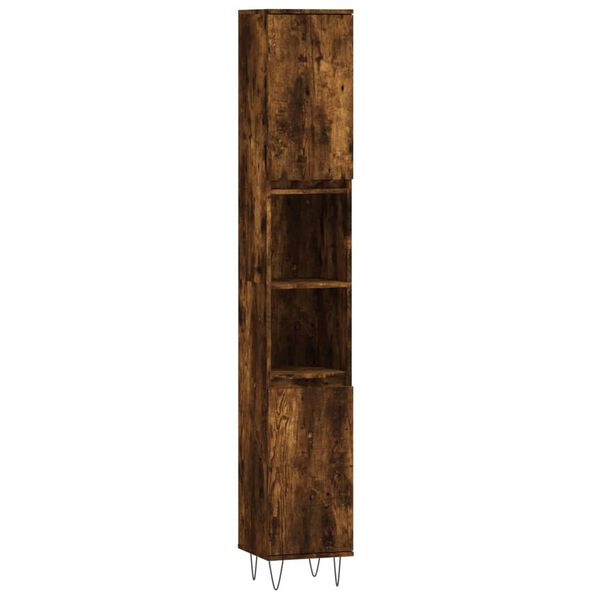 vidaXL Bathroom Cabinet Smoked Oak 11.8x11.8x74.8" Engineered Wood