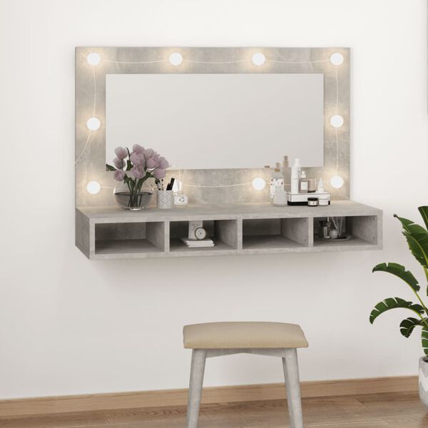 vidaXL Mirror Cabinet Concrete Gray Engineered wood, acrylic 35.4 in wide