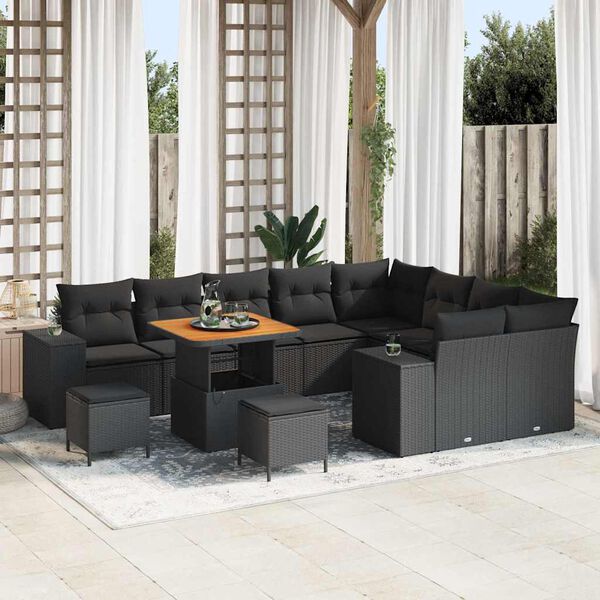 vidaXL Garden Sofa Set Height-Adjustable 12 pcs Black poly rattan