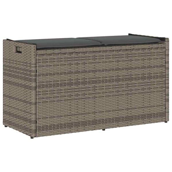 vidaXL Outdoor Storage Bench Grey Poly Rattan, Powder-Coated Steel 39.4 in