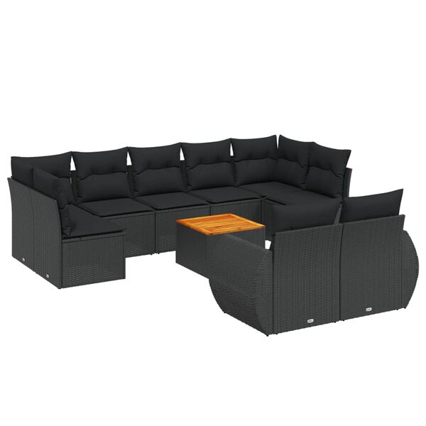 vidaXL Garden Sofa Set Black PE Rattan Large Adjustable Armrests
