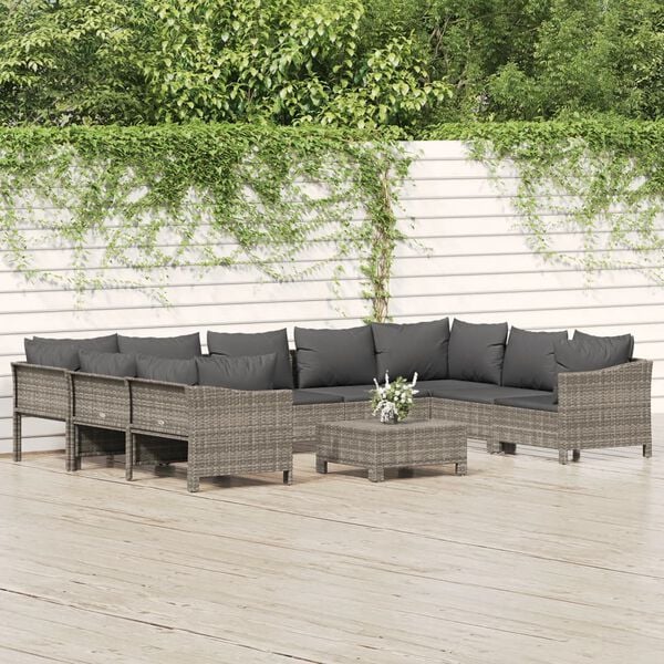 vidaXL Garden Lounge Set Grey PE Rattan 10 Piece Set Modular