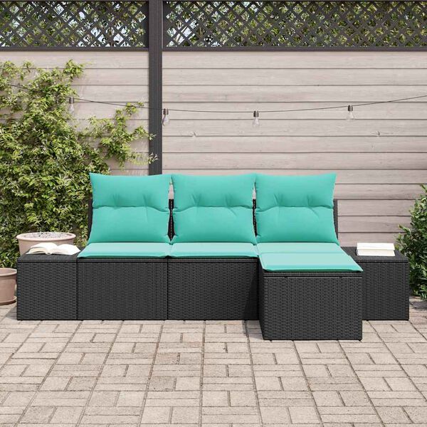 vidaXL Sofa Set with Cushion 4 pcs Black Synthetic: Poly Rattan
