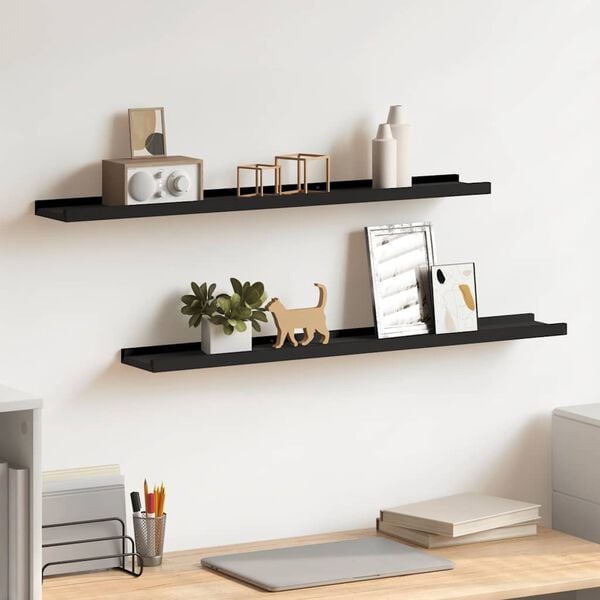 vidaXL Frame Ledge Shelf Set of 2 Black MDF 31.5 in Wall mounting