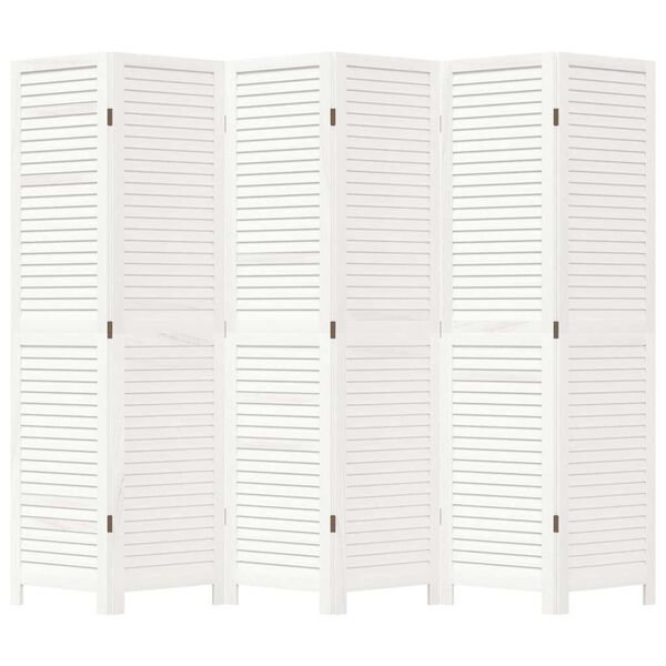 vidaXL Room Divider 6 Panels White Solid Wood Paulownia