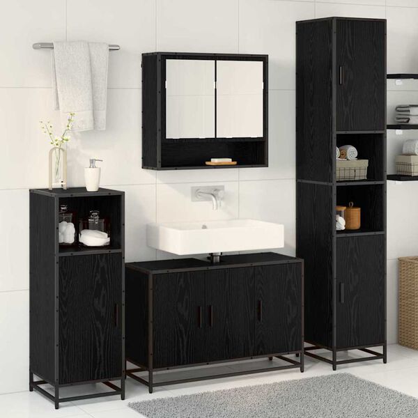 vidaXL Bathroom Furniture Set 4 pcs Black Oak Engineered Wood