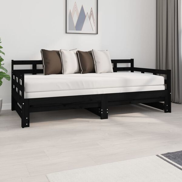 vidaXL Pull-out Day Bed Black Solid pine wood 2x