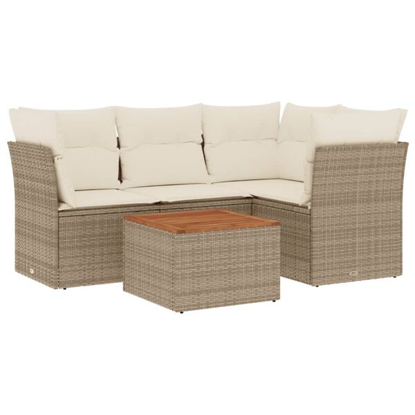 vidaXL Garden Sofa Set Beige and brown with cream cushions