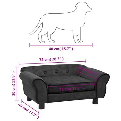 vidaXL Dog Sofa Dark Gray 28.3"x17.7"x11.8" Plush