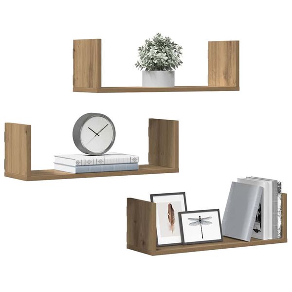 vidaXL Wall Shelves 3 pcs Artisian Oak 22.8x7.1x7.1" Engineered Wood