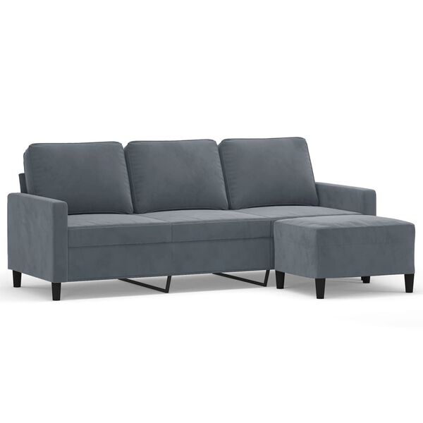 vidaXL 3-seater Sofa With Footstool Dark Grey Velvet, Plywood, Metal, Foam