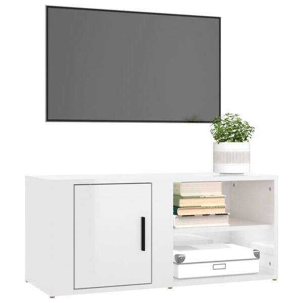 vidaXL TV Cabinet Set of 2 High Gloss White Engineered Wood Medium