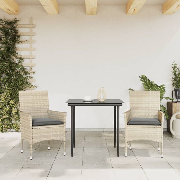 vidaXL Garden Chair Set of 2 Light Grey PE rattan, powder-coated steel