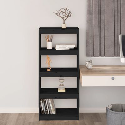 vidaXL Book Cabinet/Room Divider Black 23.6"x11.8"x53.3" Solid Wood Pine