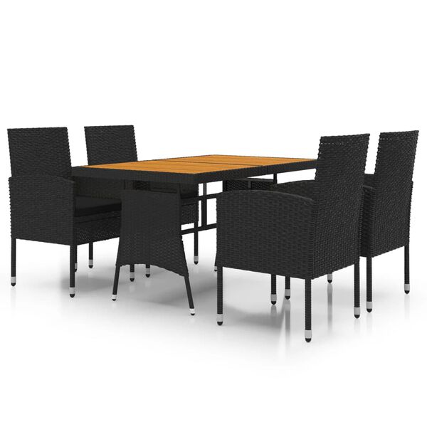 vidaXL Outdoor Dining Set Black PE Rattan, Steel, Solid Acacia Wood