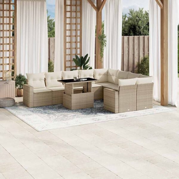 vidaXL Garden Sofa Set Beige Poly Rattan Large Adjustable Armrests