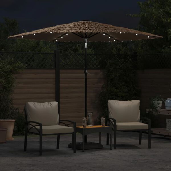 vidaXL Garden Parasol Brown Polyester, Powder-Coated Steel, Straw Large