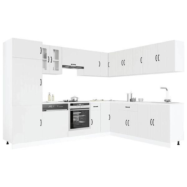 vidaXL Kitchen Cabinet Set White Engineered wood, glass Large