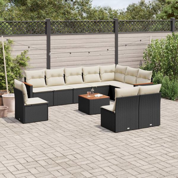 vidaXL Garden Sofa Set Black, Cream