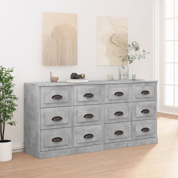 vidaXL Sideboard Set of 2 Concrete Grey Engineered Wood Sideboard