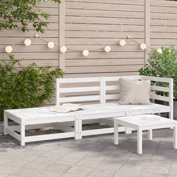 vidaXL Garden Sofa White Solid pine wood Medium Modular Garden Sofa