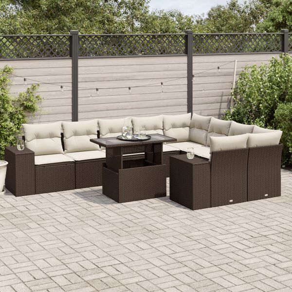vidaXL Garden Sofa Set Brown, Cream White