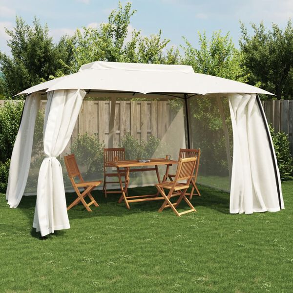 vidaXL Gazebo with Double Roof&Mesh Walls Cream 12.9'x9.6' Steel