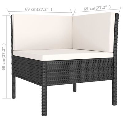 Corner/armchair with cream cushions and dimensions shown (69 cm width, 69 cm depth, 69 cm height).