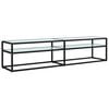 vidaXL TV Cabinet Black and White Marble Tempered Glass, Powder-Coated Steel