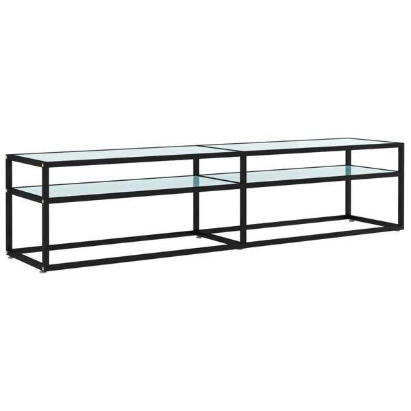 vidaXL TV Cabinet Black and White Marble Tempered Glass, Powder-Coated Steel