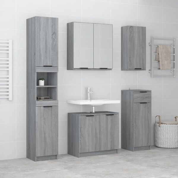 vidaXL Bathroom Furniture Set Grey sonoma Engineered wood, Glass Tall