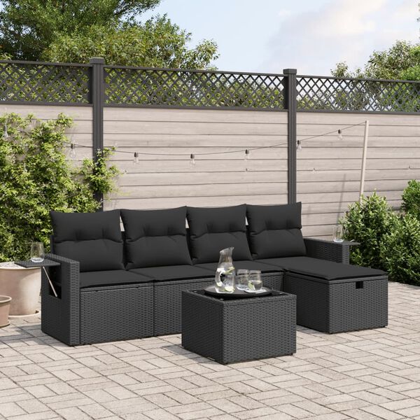 vidaXL Garden Sofa Set Black Poly Rattan, Tempered Glass, Steel Large