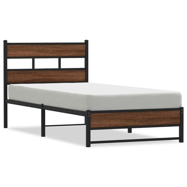 vidaXL Bed Frame Brown Oak Steel, Engineered Wood Single Durable