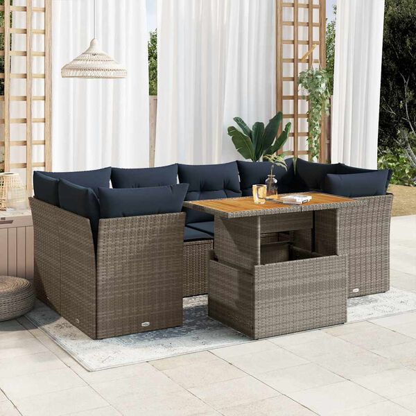 vidaXL 7 Piece Patio Sofa Set with Cushions Gray Poly Rattan